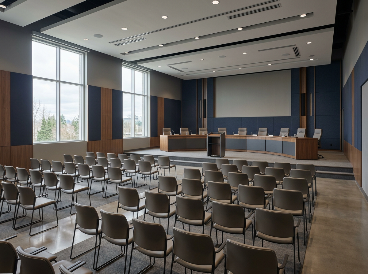 Generic public meeting room representing municipal administration and civic process